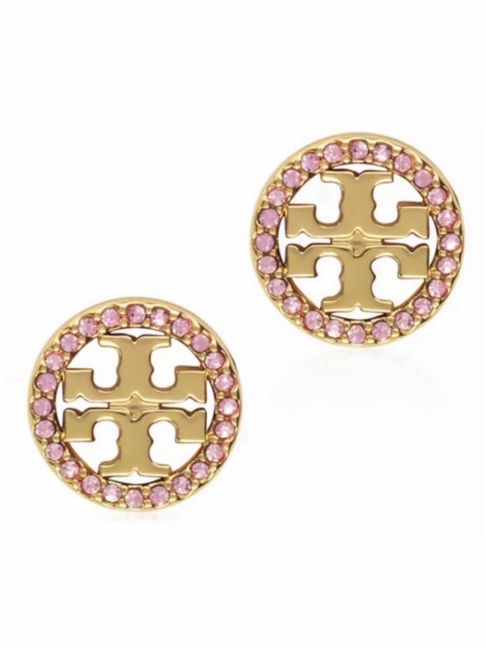 TORY BURCH • Pink Crystal Circle Logo Miller Earrings